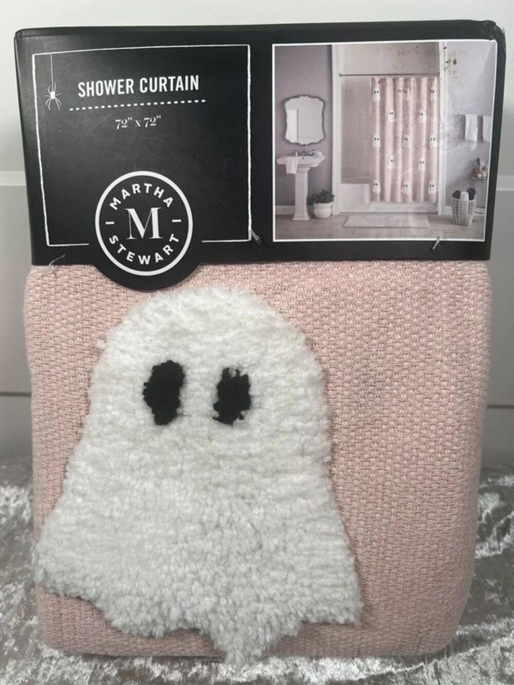 Martha Stewart Halloween Pink Ghost Shower Curtain 72x72 Spooky